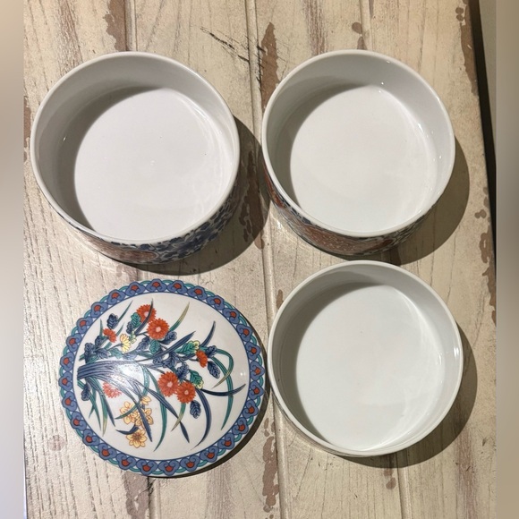 Vtg Japanese Stacking Trinket Bowls w/ Floral Pattern (Shibata China) 3 Tier/Lid - Picture 6 of 10